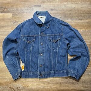 True Vintage 1960s–70s Denim Trucker Jacket w/ Triumph & Corvette Patches‎